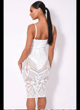 Women’s Body On Me Luxe White Sequin Sheer Bodysuit Midi Dress