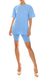 Cotton loose fit tee with Biker shorts SET- BLUE