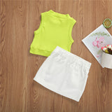Neck Sleeveless Ribbed Vest Tops+Mini Skirts 2Pcs Baby Girl Clothes Sets