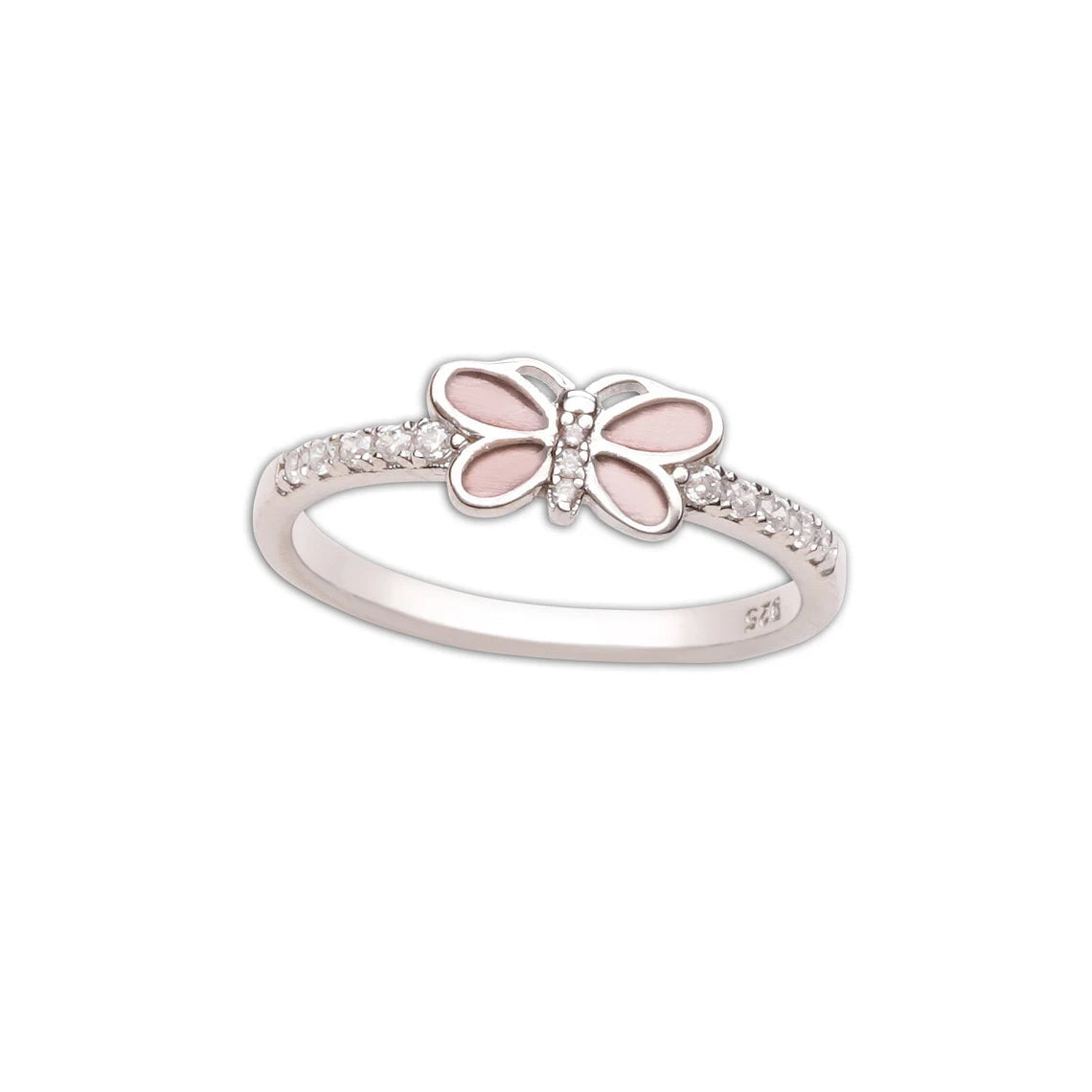 Girls Sterling Silver Pink Butterfly Ring