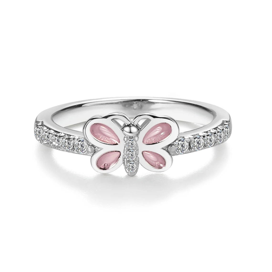 Girls Sterling Silver Pink Butterfly Ring