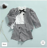 Black & White Plaid Blazer Coat 3 Piece Set